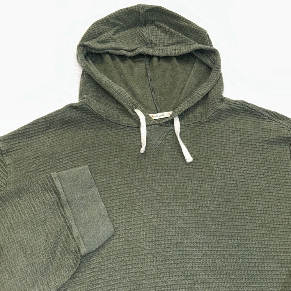 Marine Layer Hoodie Waffle Knit Sz XXL Olive Green Supima Cotton Modal Pullover